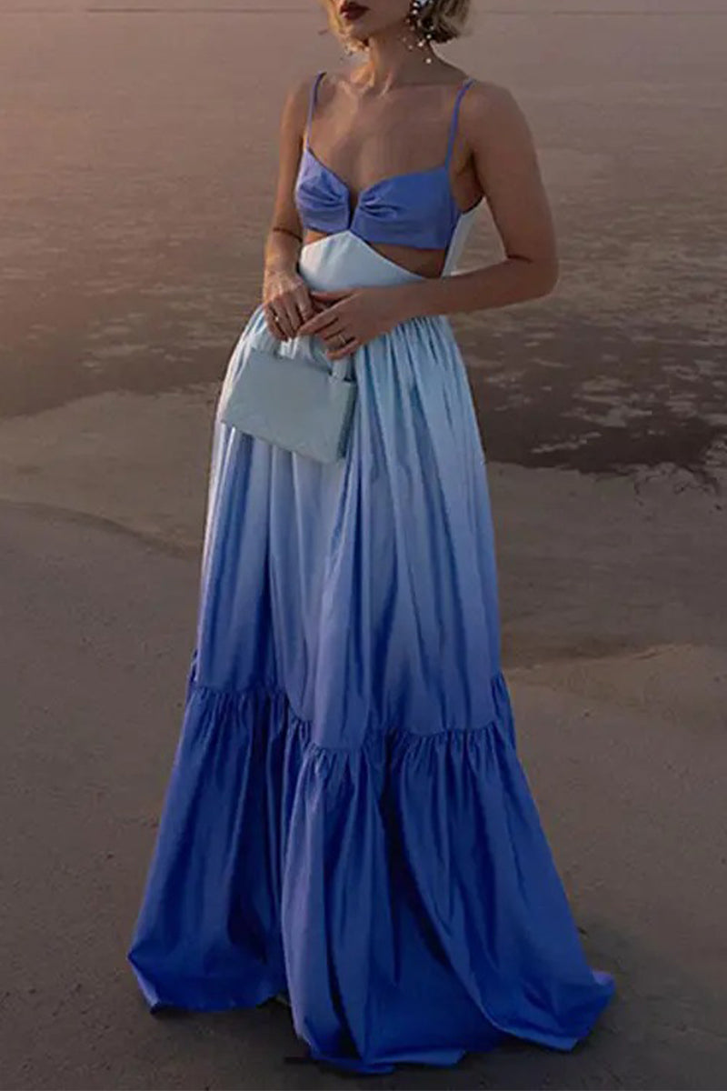 Odalis Effortless Sling Dresses with Gradient Pleat and V Neck Boutique Collection