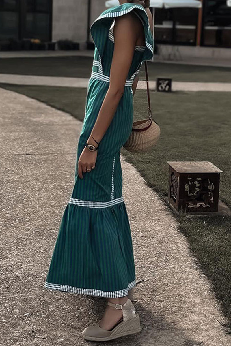 Casual Elegant Plaid Patchwork Flounce Square Collar A Line Dresses(3 Colors) - Fashionpara