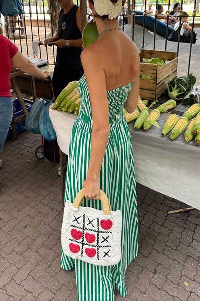 Casual Daily Striped Print Contrast Strapless Printed Dresses - Fashionpara