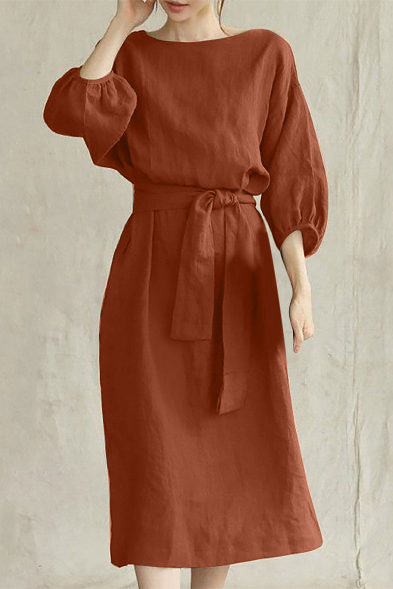 Beatrice Elevated Easygoing Half Sleeve Tie Waist Midi Dress Chic Silhouette Collection