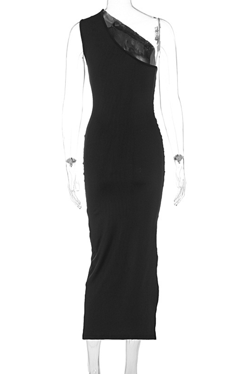 Viviana Elevated Solid Color Dresses with Slit, Slanted Collar and One Tiered Skirt Premium Wardrobe Essential