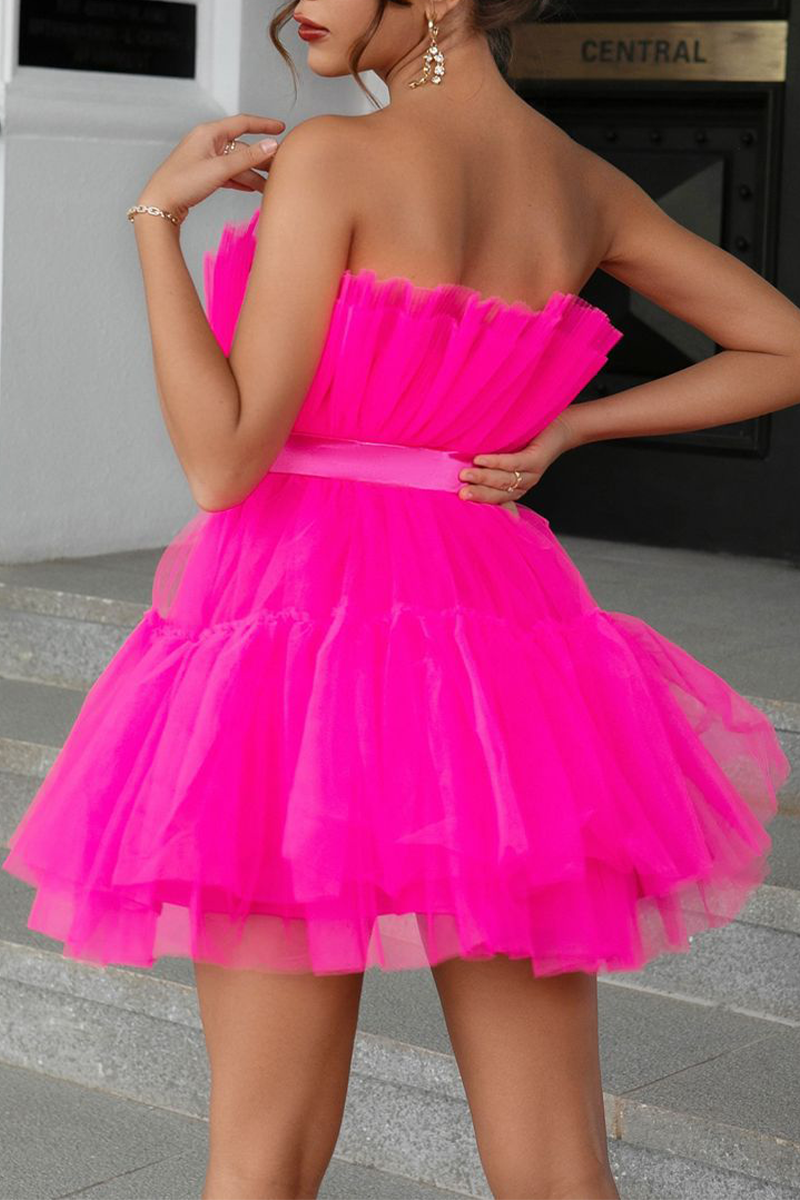 Sexy Prom Solid Color Mesh Bow Decor Strapless Evening Dresses(4 Colors) - Fashionpara