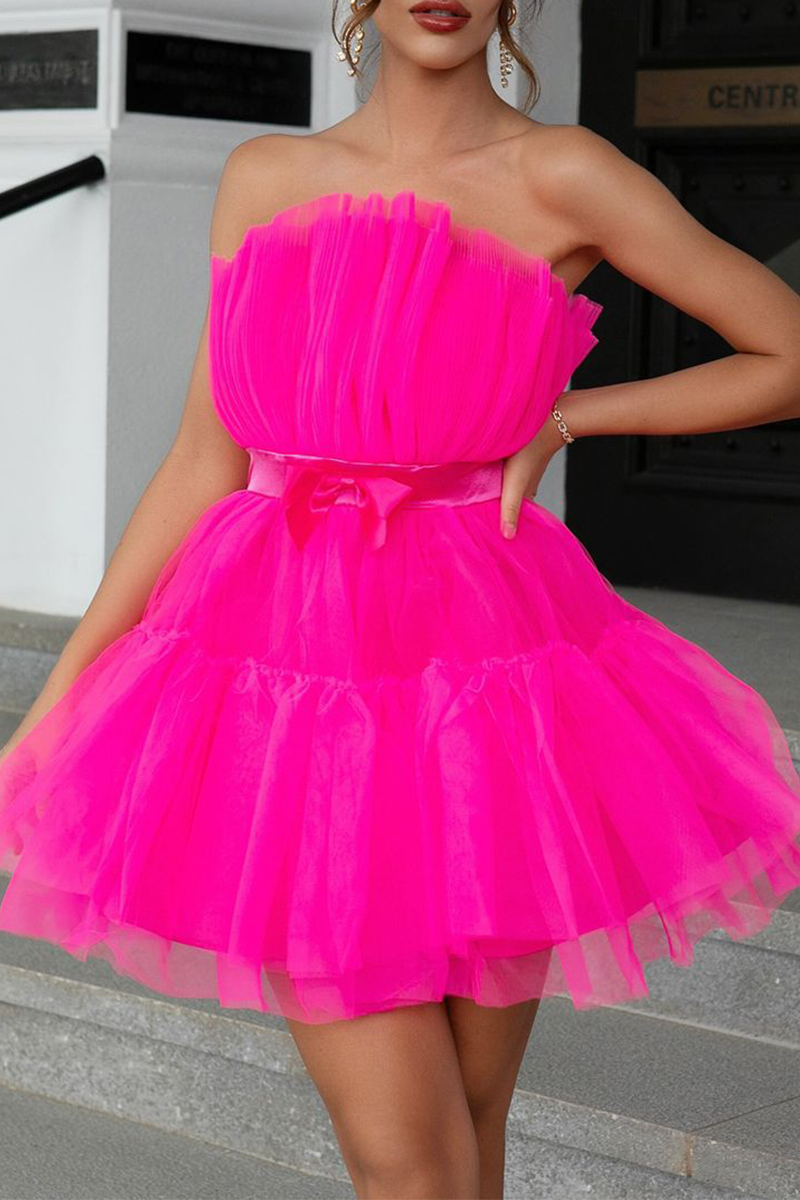 Sexy Prom Solid Color Mesh Bow Decor Strapless Evening Dresses(4 Colors) - Fashionpara