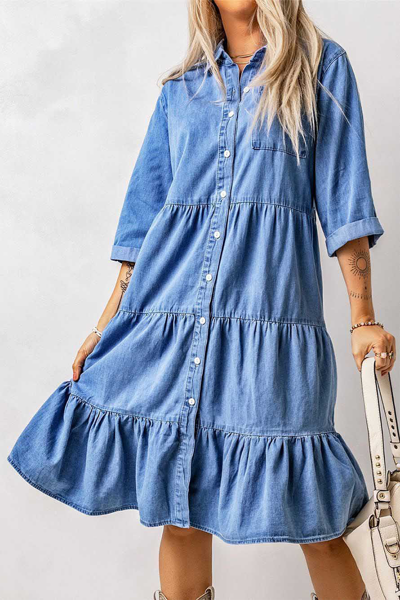 Silvana Timeless Casual Daily Princess Dresses with Pocket Buckle and V Neck Boutique Collection
