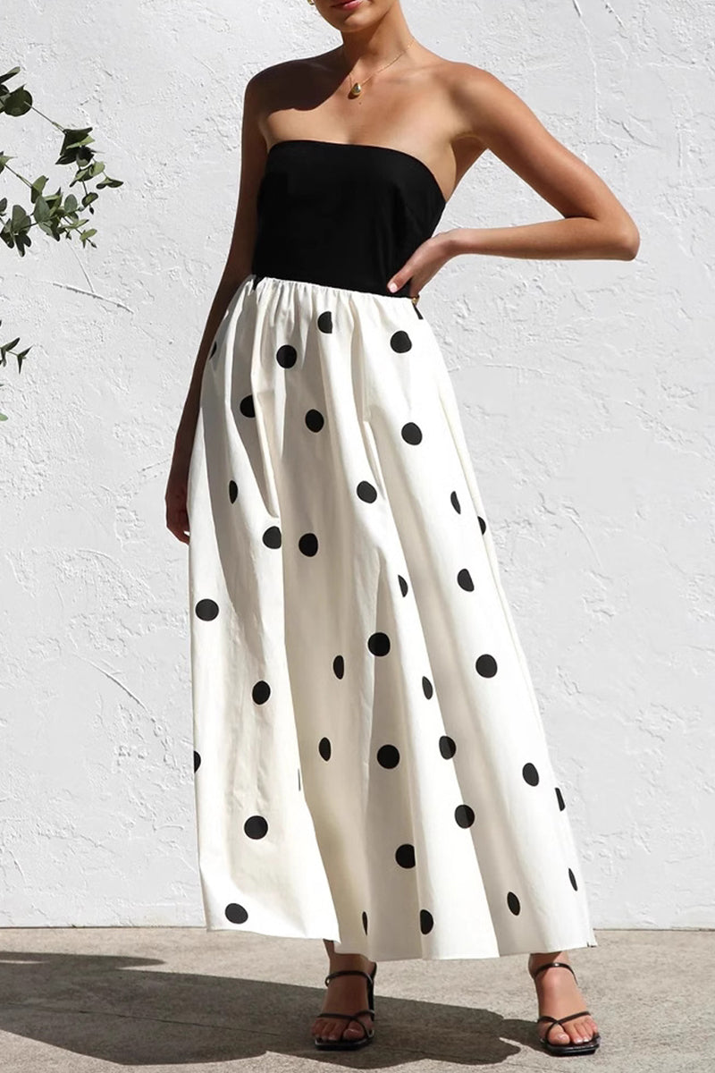 Gilda Luxe Polka Dot Contrast Strapless Holiday Dresses Premium Wardrobe Essential
