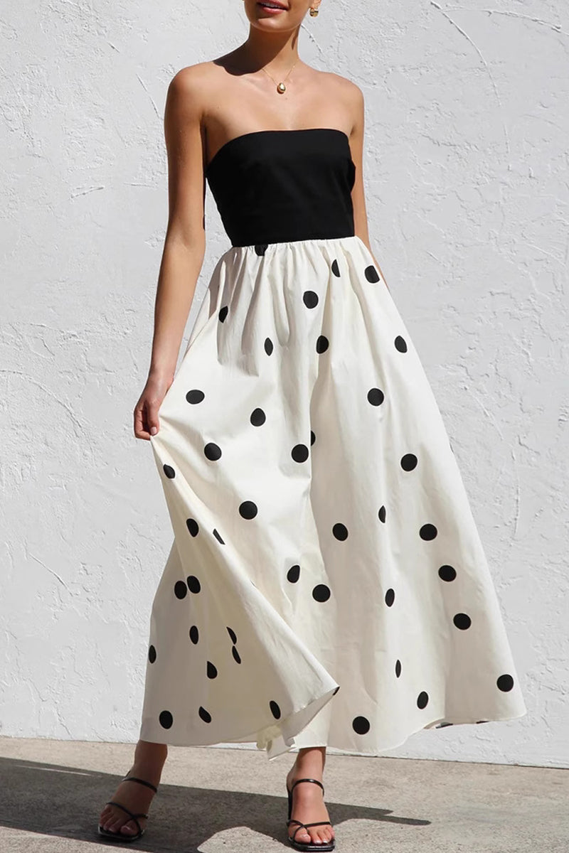 Gilda Luxe Polka Dot Contrast Strapless Holiday Dresses Premium Wardrobe Essential