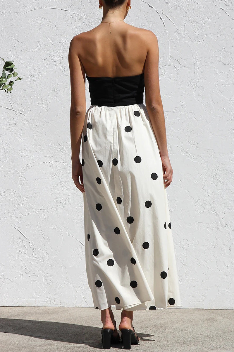 Gilda Luxe Polka Dot Contrast Strapless Holiday Dresses Premium Wardrobe Essential