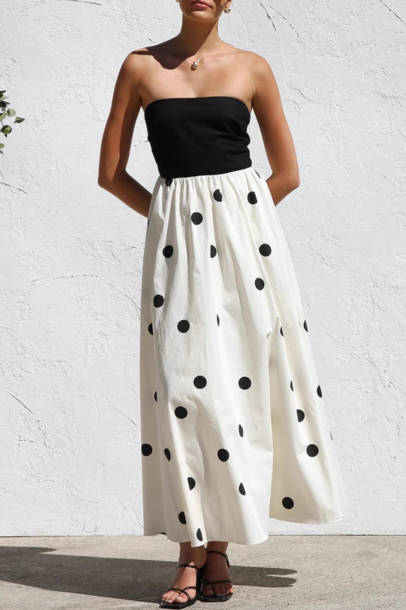 Gilda Luxe Polka Dot Contrast Strapless Holiday Dresses Premium Wardrobe Essential