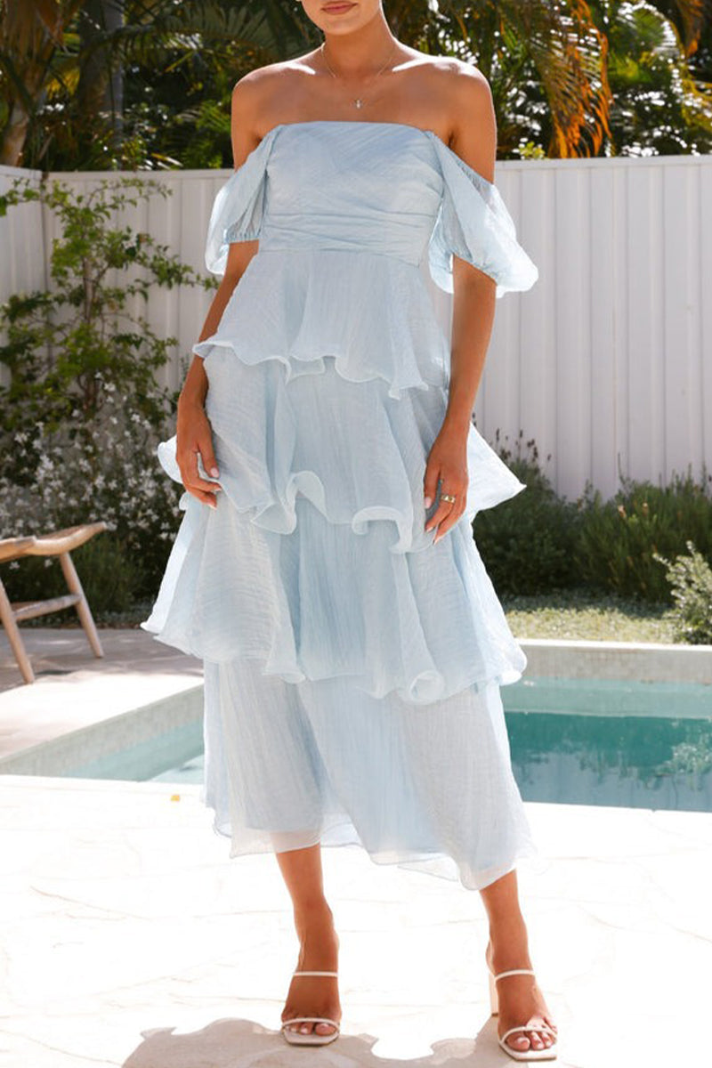 Casual Backless Flounce Square Neck Cake Skirt Dresses - Fashionpara