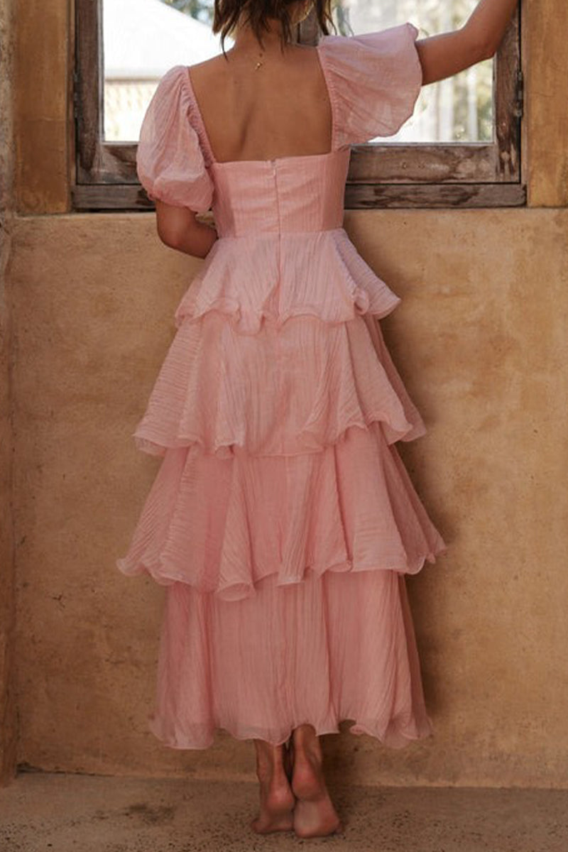 Casual Backless Flounce Square Neck Cake Skirt Dresses - Fashionpara