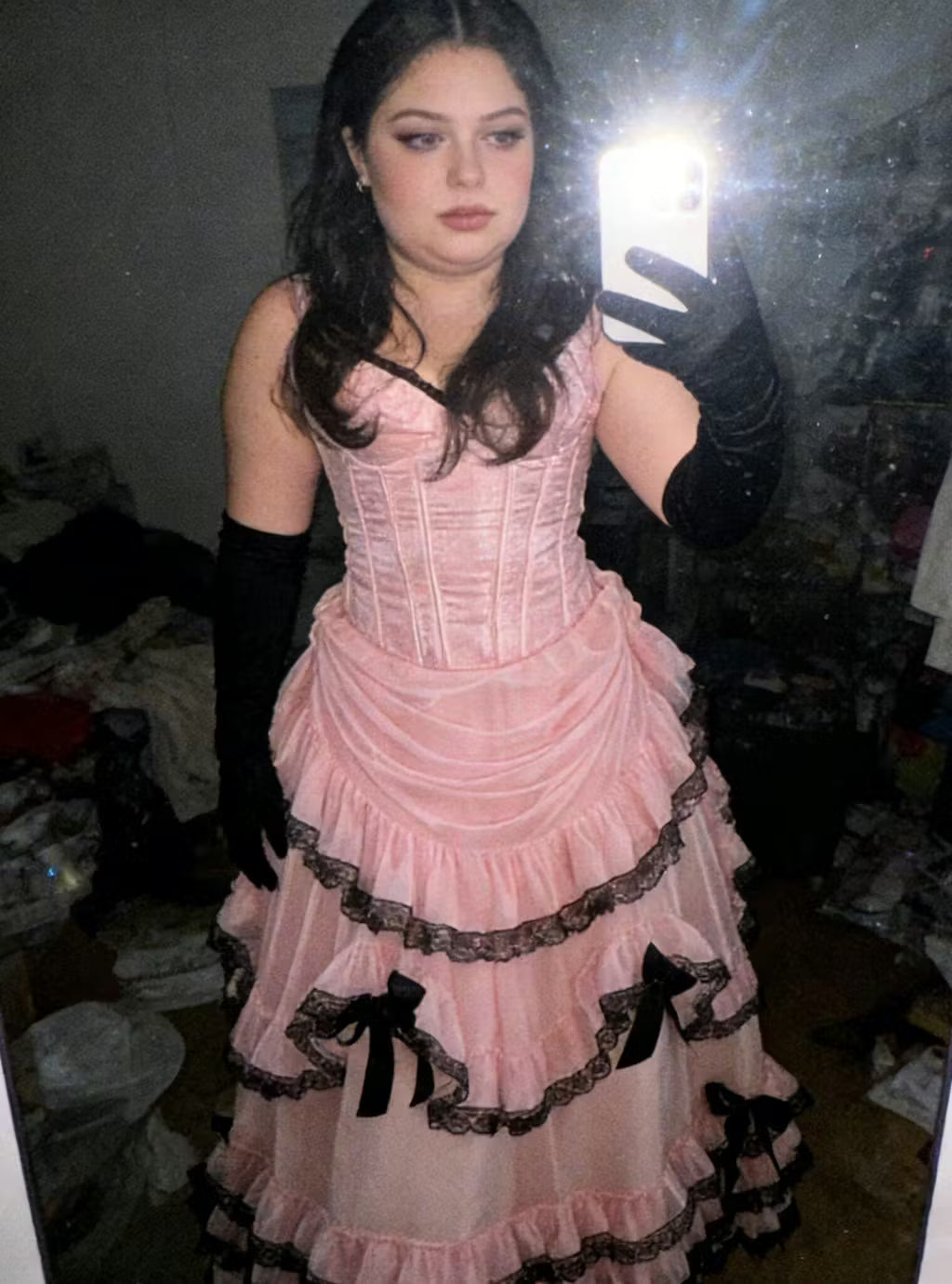 Princess Pink Spaghetti Strap Boned Bow Lace Tulle Long Prom Dress Evening Dress