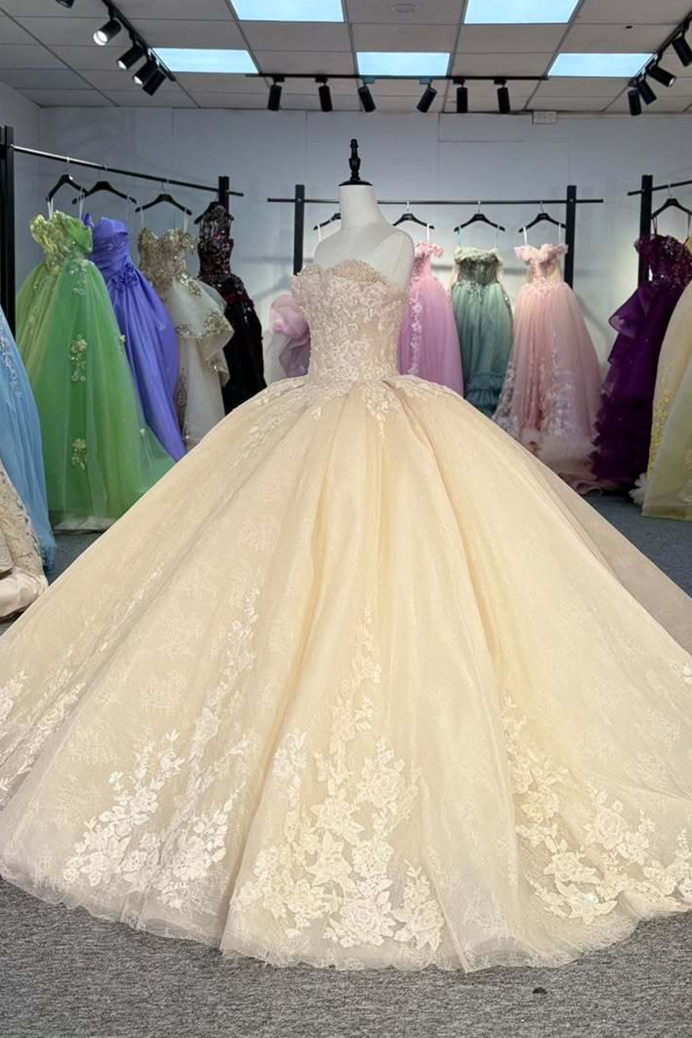 Gorgeous A-Line Sweetheart Champagne Quinceanera Dress with Appliques Criss Cross Up - FashionDia
