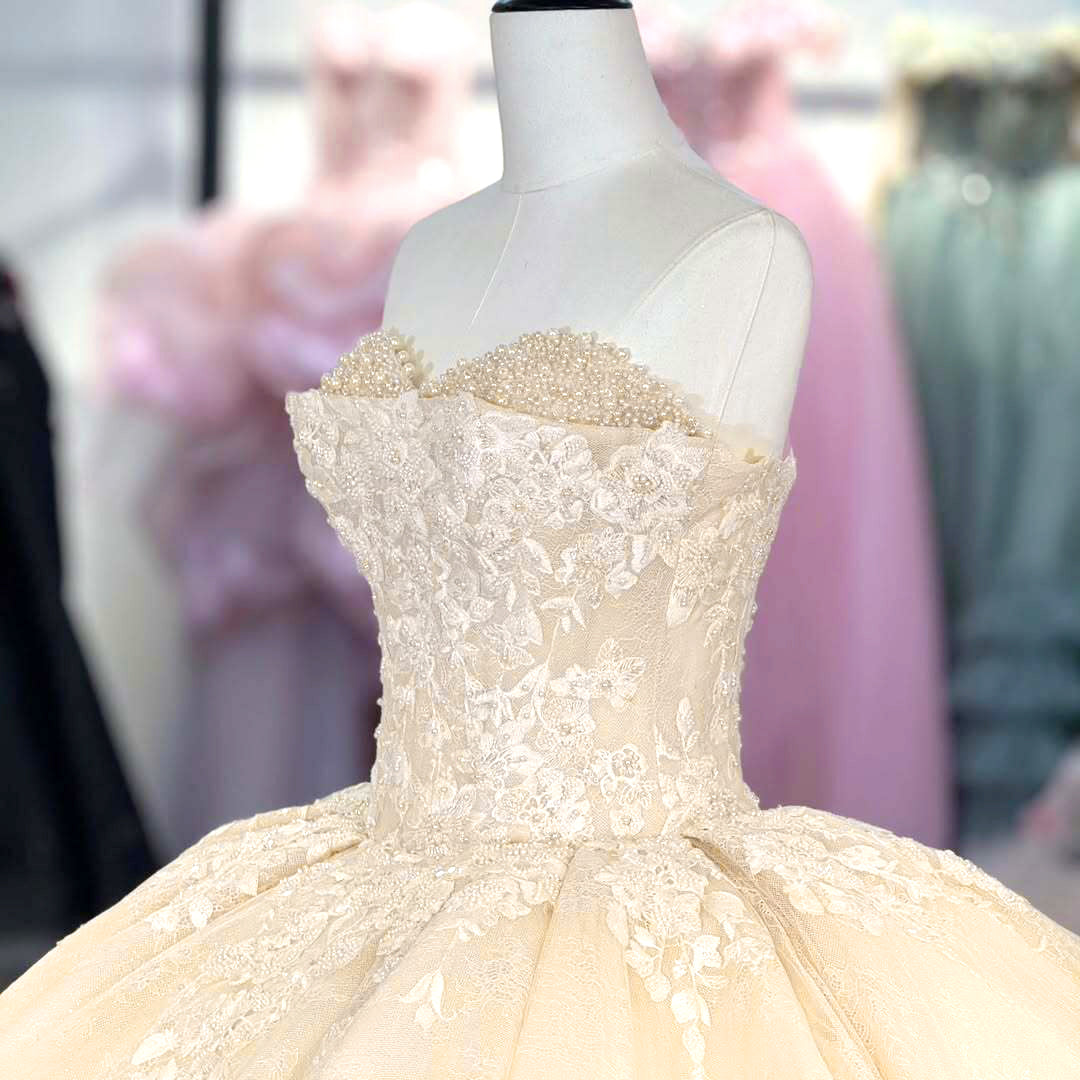 Gorgeous A-Line Sweetheart Champagne Quinceanera Dress with Appliques Criss Cross Up - View 4 | FashionDia