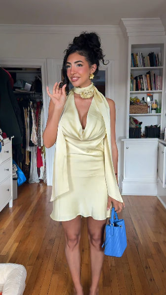 Sexy Yellow Halter Satin A Line Short 9th Grade Homecoming Dress,Backless Mini Birthday Dress D3857