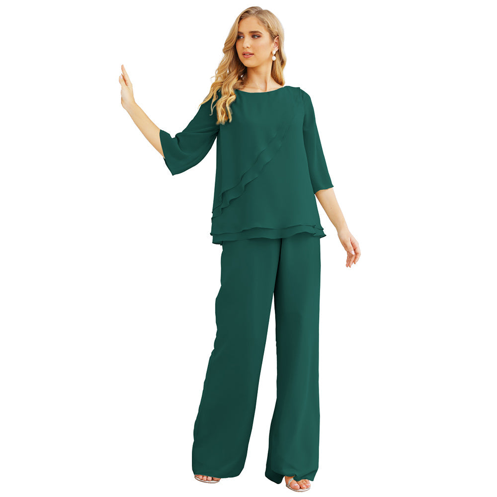 Sunnderly Chiffon Mother of The Bride Dress Plus Size Pant Suits Ruffle Layers - View 13 | VelvetHem
