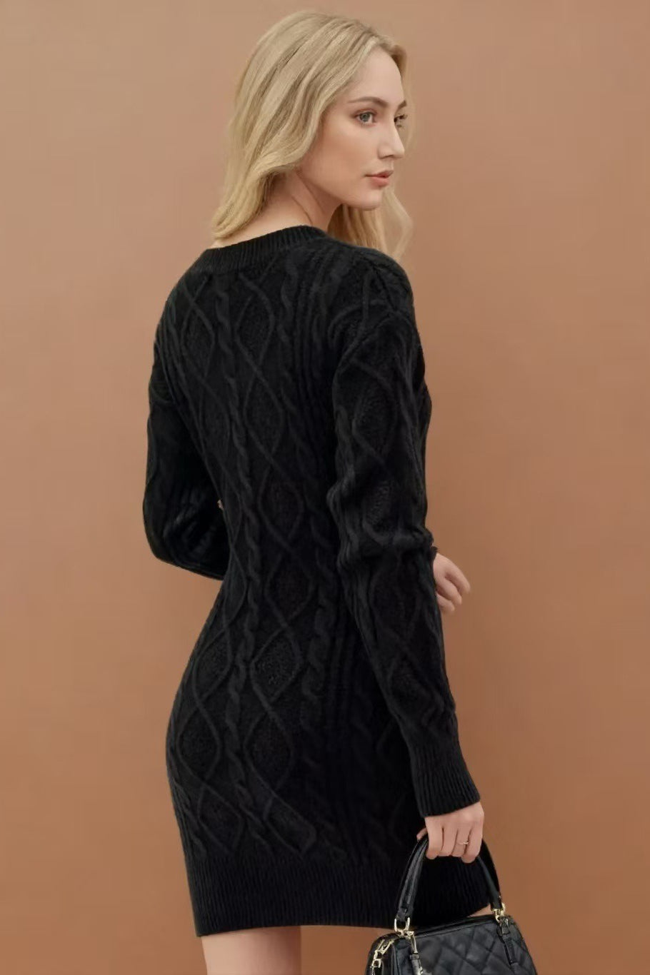 V Neck Cable Knit Work Dress - View 7 | VelvetHem