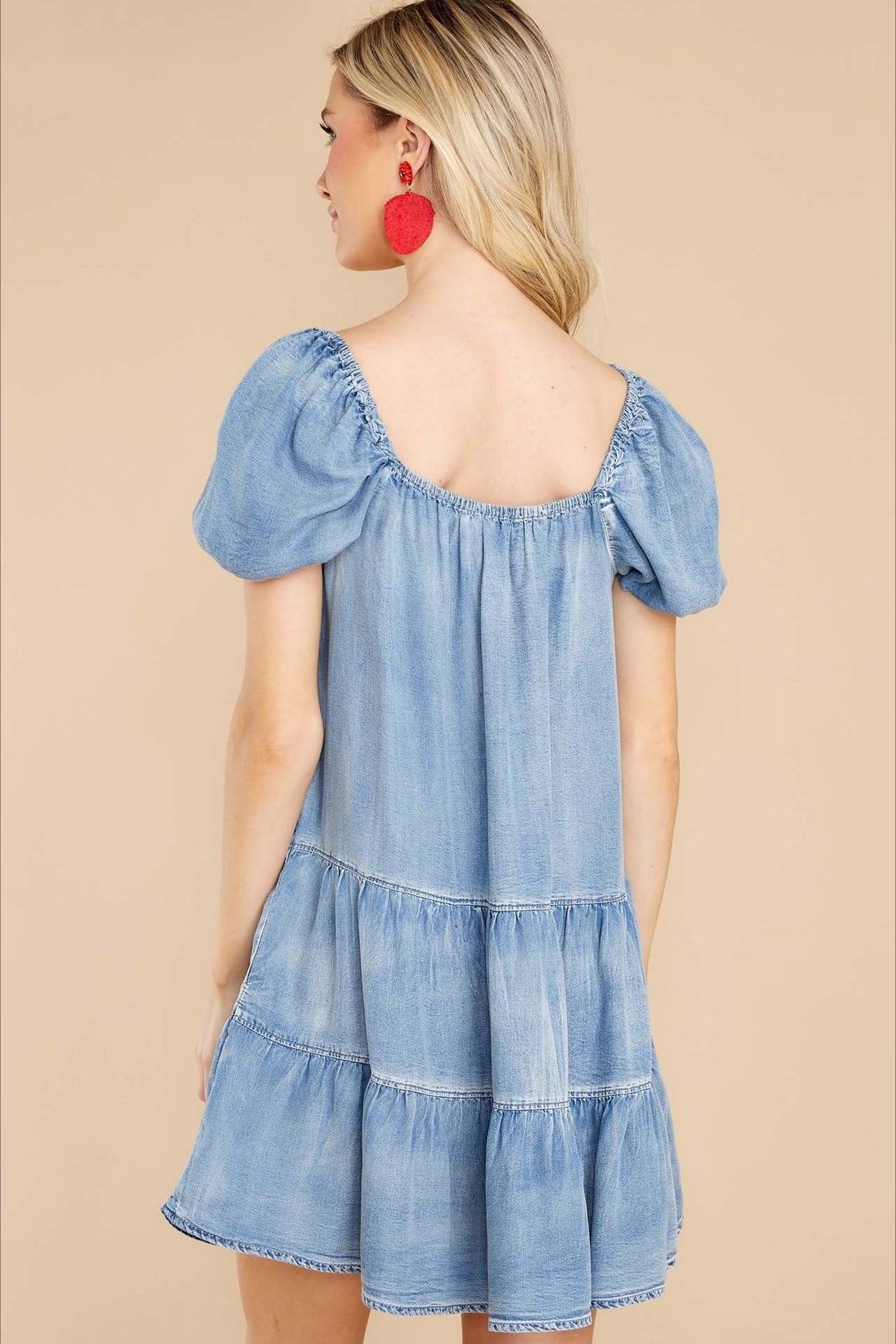 Short Sleeve Tiered Denim Dress - View 6 | VelvetHem