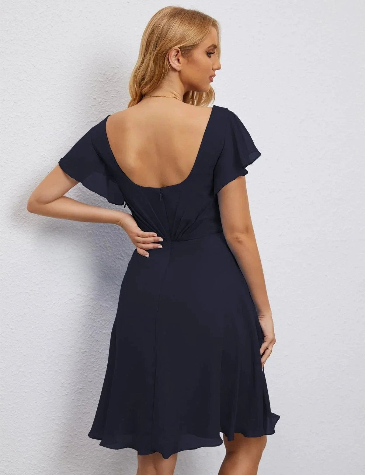 ZapDress U Back Homecoming Dress Formal Prom Dress Knee Length Short Sleeves Cocktail Party Dress 28077 (ZD16953)