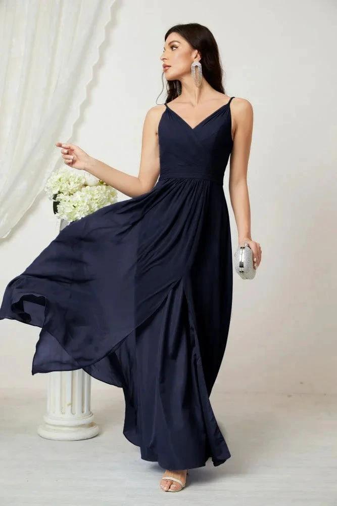 Numbersea Chiffon V-Neck Bridesmaid Dress Spaghetti Strap Long Formal Party Prom Gowns with Slit 28010 by numbersea