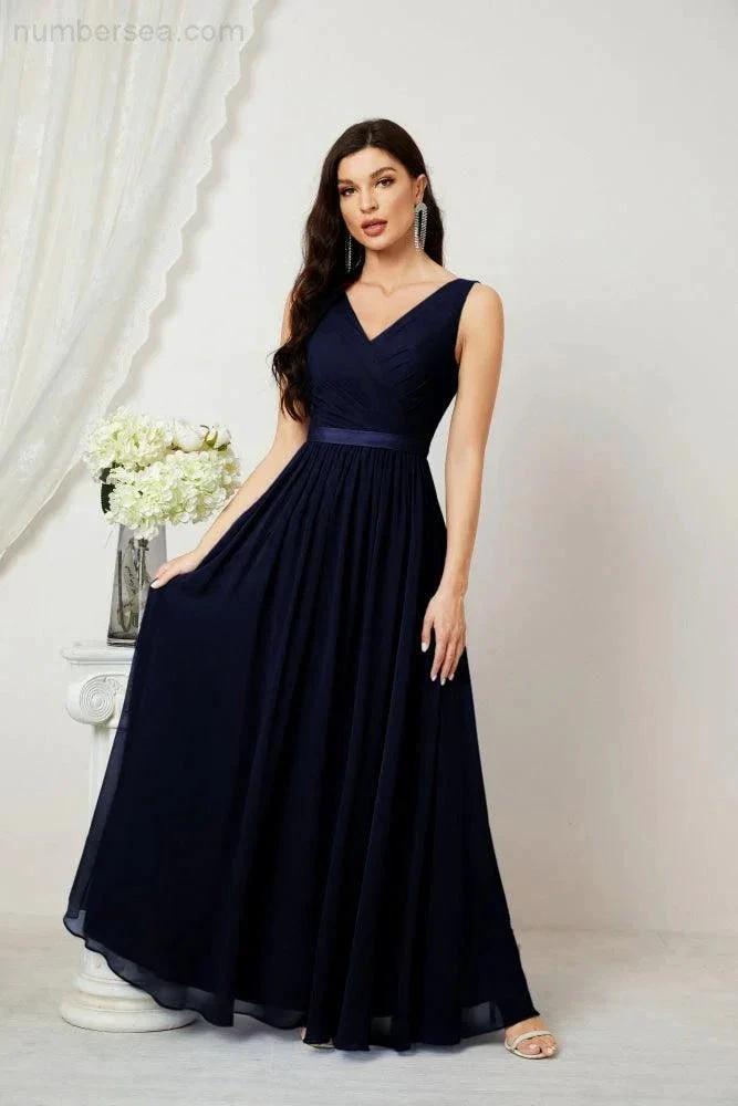 Women's Chiffon Long Bridesmaid Dresses A line Sleeveless Formal Prom Gown for Evening Party Homecoming Dresses 2808 (ZD16947)