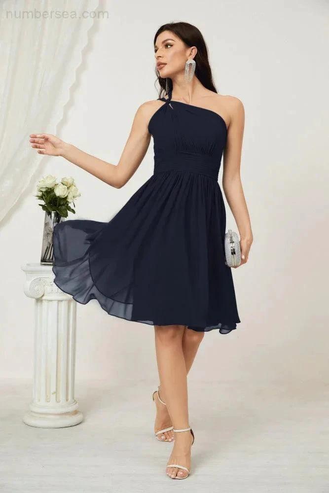 ZapDress Women Chiffon Short One Shoulder Bridesmaid Dress Formal Dresses for Party Homecoming  2804 (ZD16948)