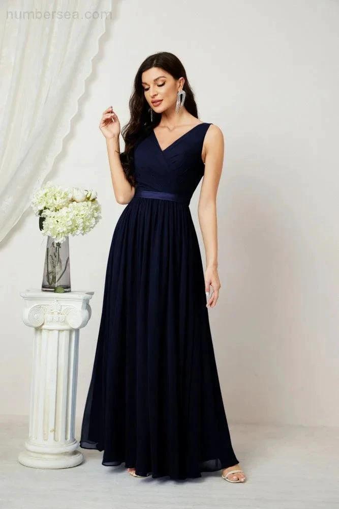 Women's Chiffon Long Bridesmaid Dresses A line Sleeveless Formal Prom Gown for Evening Party Homecoming Dresses 2808 (ZD16947)