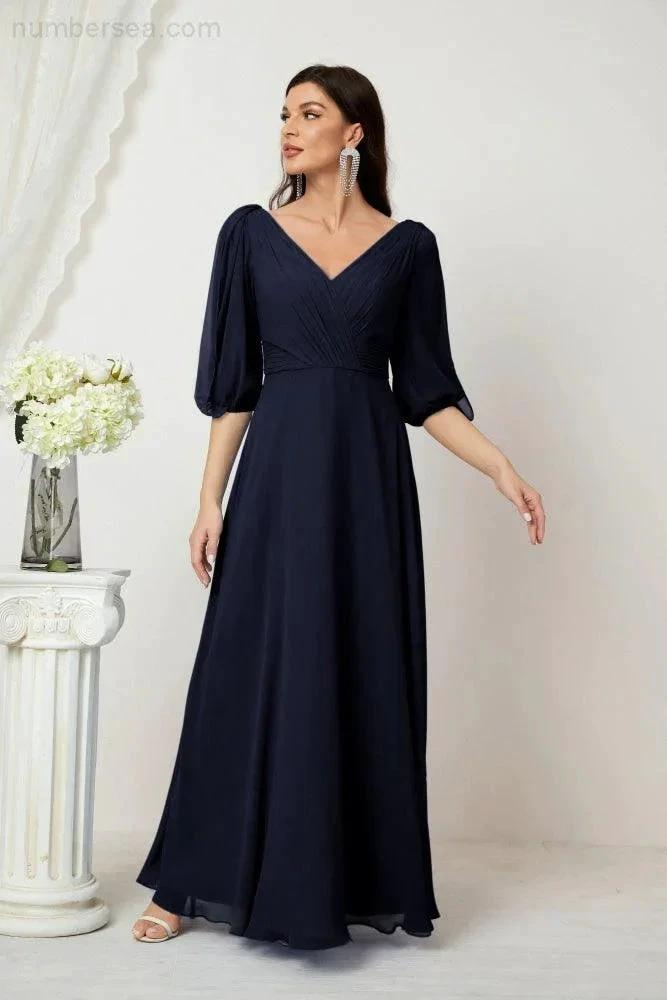 ZapDress  Formal Prom Gown Women V-Neck Chiffon Bridesmaid Dresses Long Bishop Sleeve Party Dress 2807 (ZD17027)