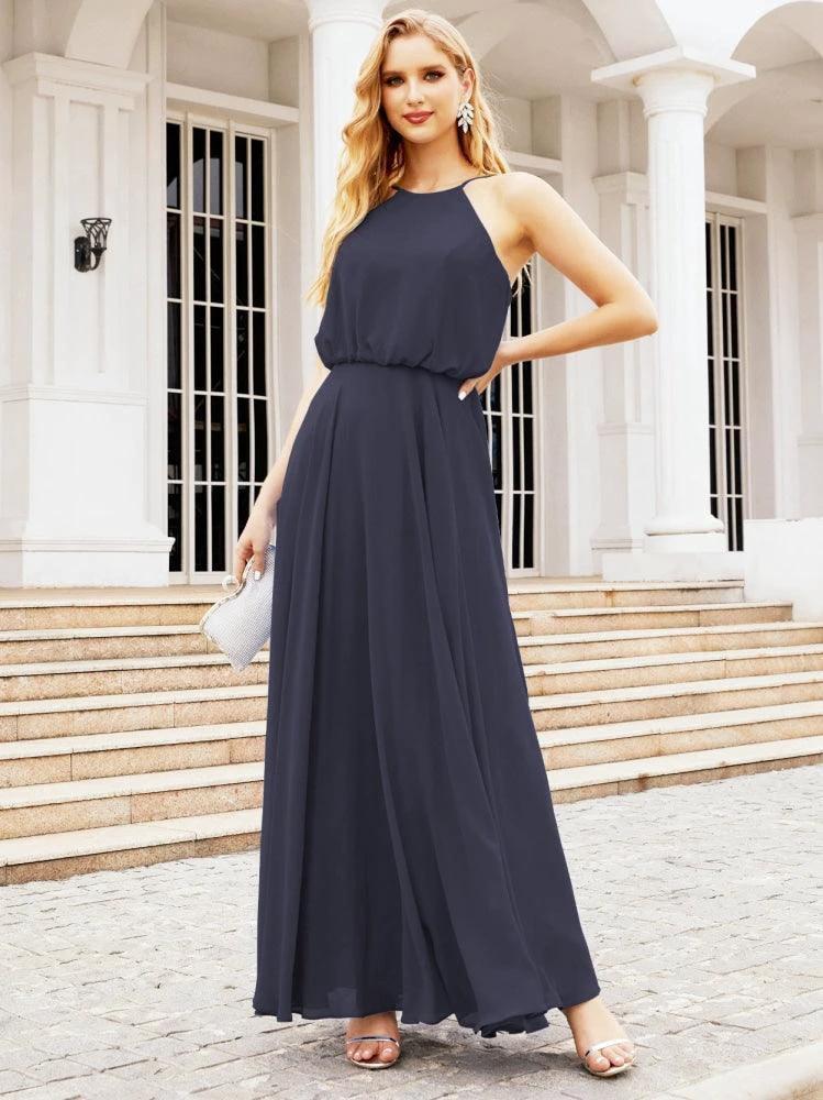 Numbersea Halter Long Bridesmaid Dresses Formal A line Juniors Dress 28029 by numbersea