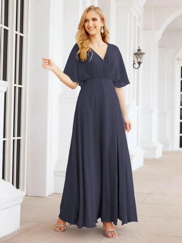 Numbersea V-Neck Bridesmaid Dress Chiffon Long Open Back Formal Dresses for Women Party Evening 28067 by numbersea