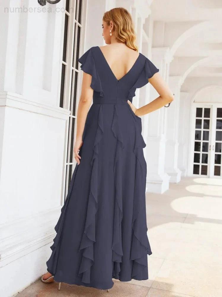 Ruffled Bridesmaid Dresses with Sleeves Long Formal Party Dress 28041 (ZD17030)