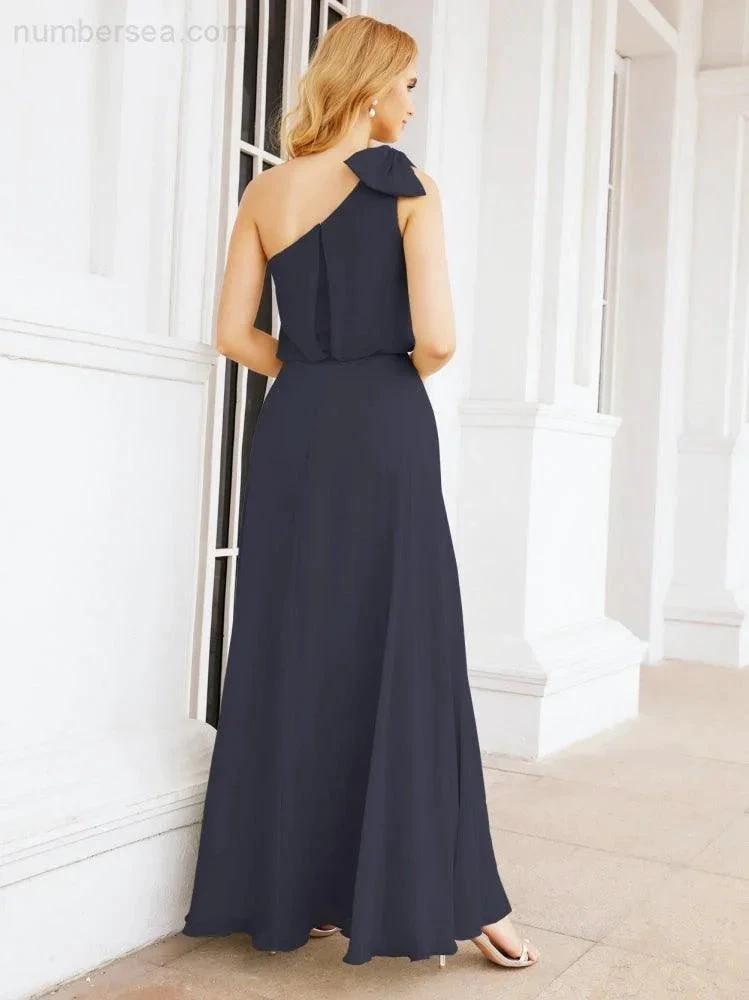 ZapDress Chiffon Ruffled One Shoulder Sleeveless Long Bride Dresses A-line Formal Evening Gown Side Split 28057 (ZD17041)