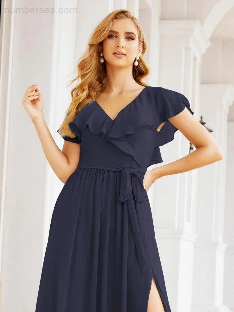 Bridesmaid Dresses with Flutter Sleeves Formal Evening Party Prom Gowns 28044 (ZD17033)