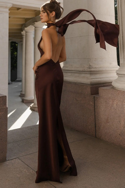 Sexy Satin Backless Dress with Relaxed Fit and Layered Outfit Styling