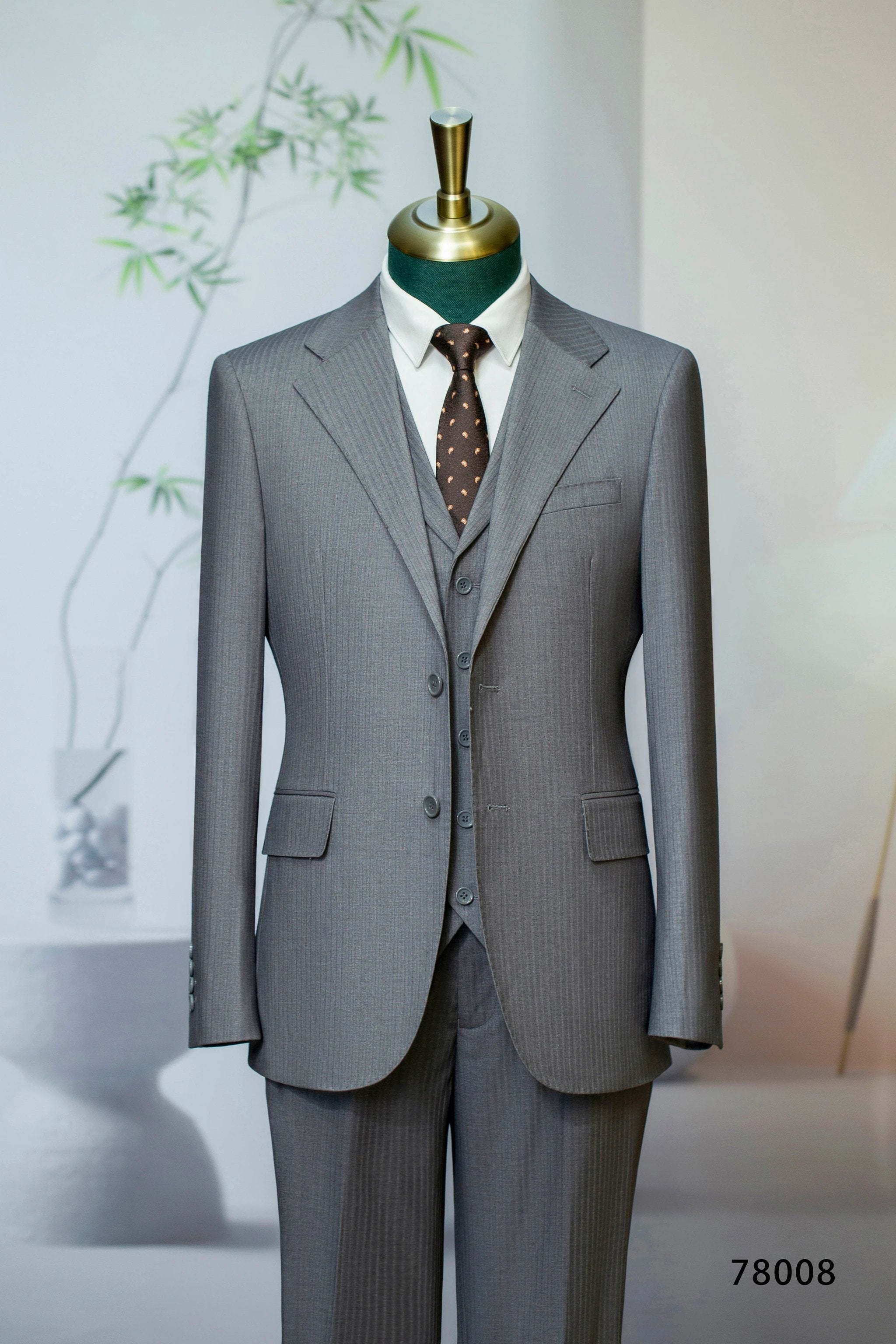 Three-Piece Subtle Pinstripe Grey Wool Suit | Tailored Formal Groom & Business Suit by 男装