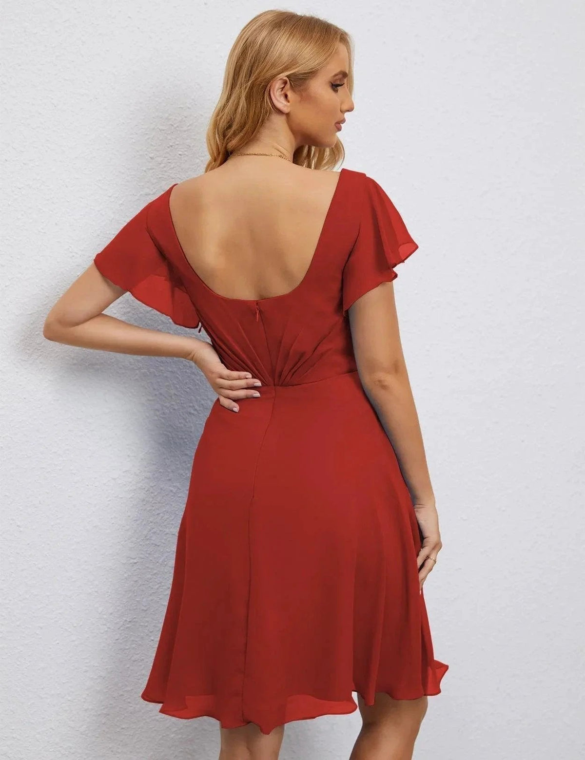 ZapDress U Back Homecoming Dress Formal Prom Dress Knee Length Short Sleeves Cocktail Party Dress 28077 (ZD16953)