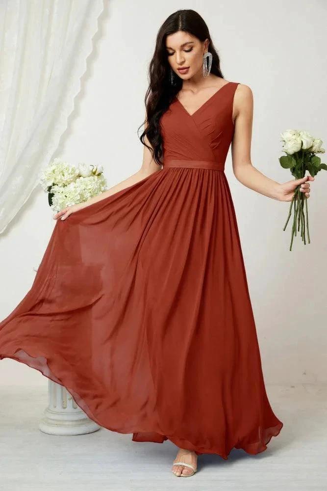 Women's Chiffon Long Bridesmaid Dresses A line Sleeveless Formal Prom Gown for Evening Party Homecoming Dresses 2808 by numbersea