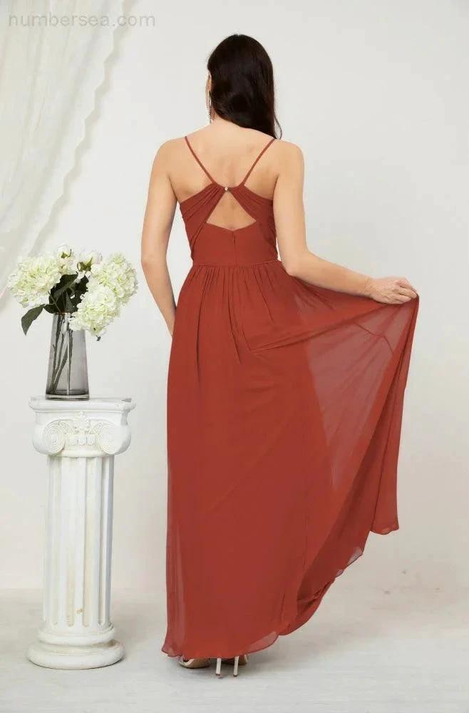 ZapDress  Neck Bridesmaid Dresses Chiffon Long Spaghetti A-line Formal Prom Gown for Wedding Party Evening 2801 (ZD16961)