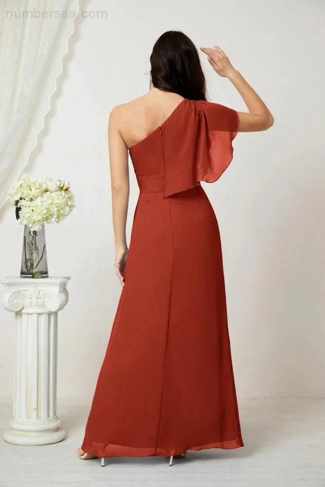 ZapDress  Chiffon Ruffled One Shoulder Long Bridesmaid Dresses A-line Formal Evening Gown Side Split 2809 (ZD17049)