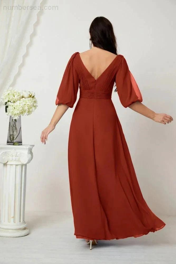 ZapDress  Formal Prom Gown Women V-Neck Chiffon Bridesmaid Dresses Long Bishop Sleeve Party Dress 2807 (ZD17027)