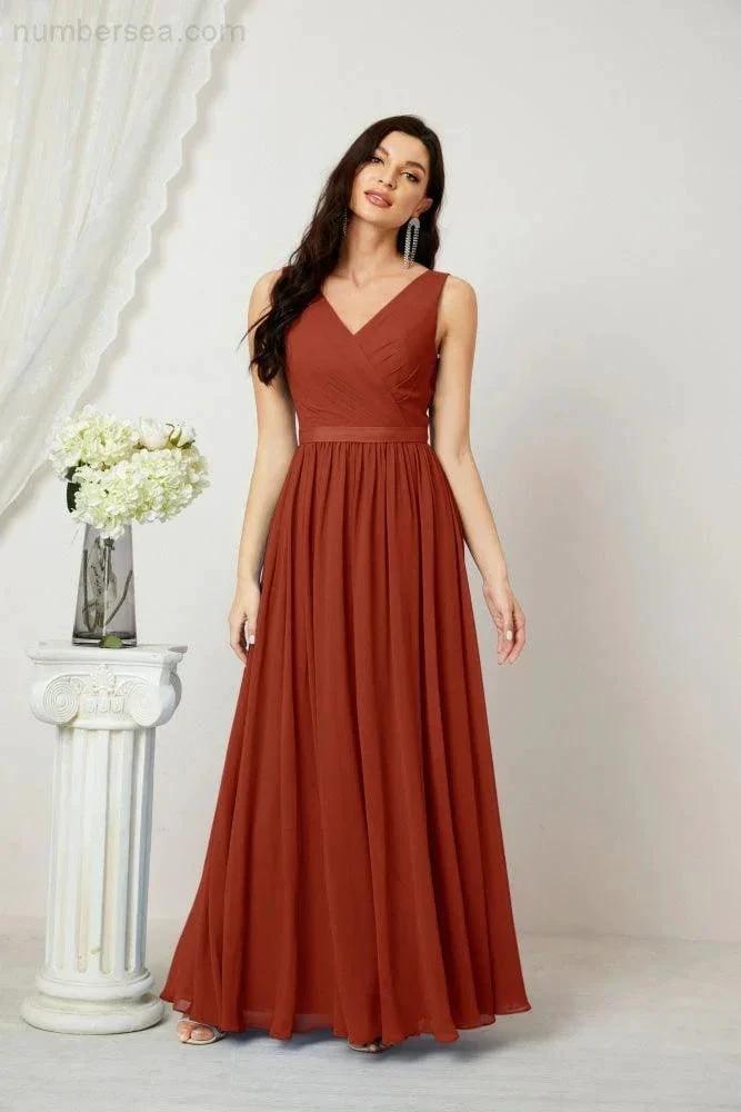 Women's Chiffon Long Bridesmaid Dresses A line Sleeveless Formal Prom Gown for Evening Party Homecoming Dresses 2808 (ZD16947)