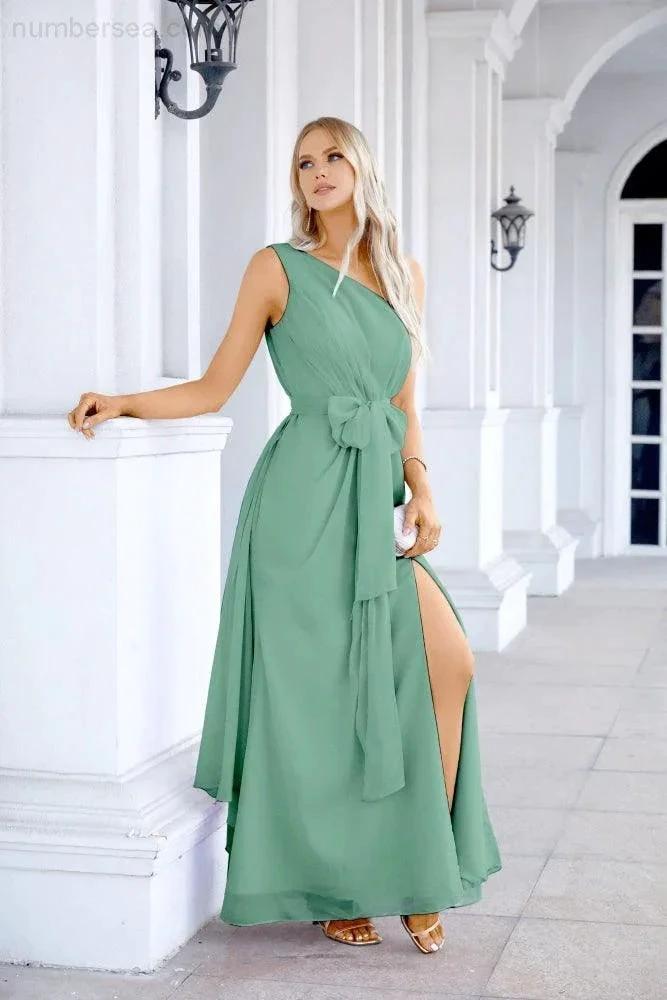 Ladies Chiffon One Shoulder Bridesmaid Evening Dress Wedding Party Evening Dress 28133 (ZD17003)