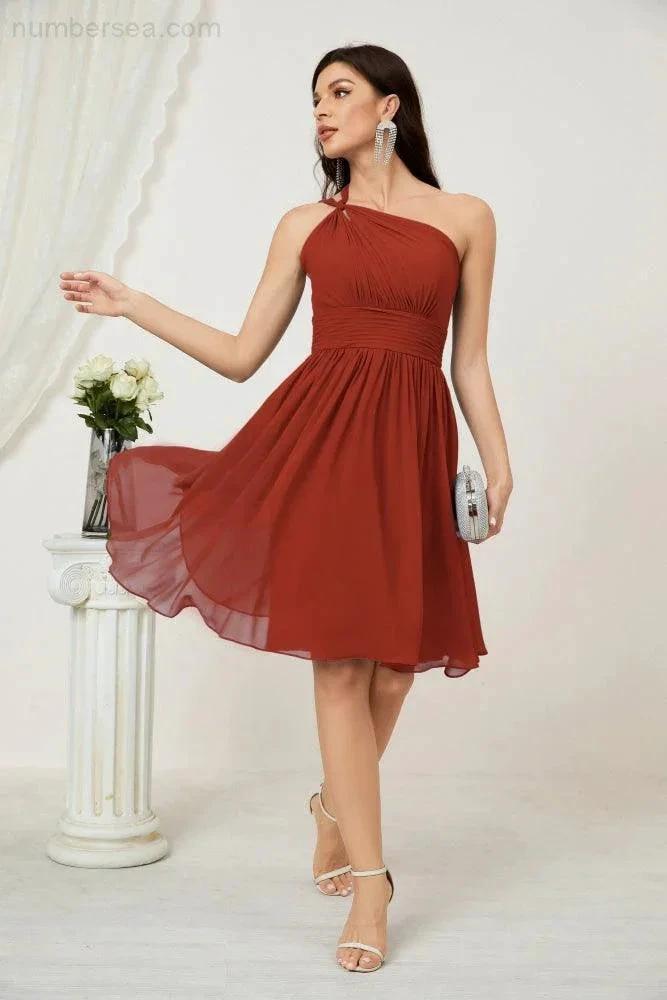 ZapDress Women Chiffon Short One Shoulder Bridesmaid Dress Formal Dresses for Party Homecoming  2804 (ZD16948)