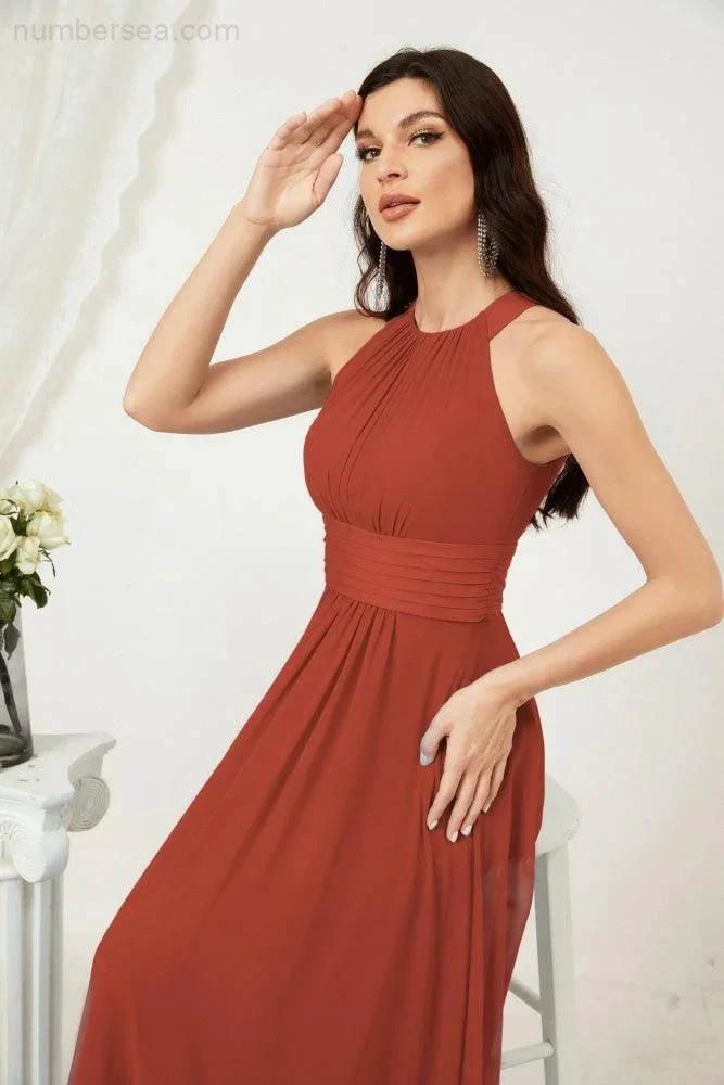 ZapDress Formal Party Gown Dress Chiffon Halter Long Sleeveless Bridesmaid Dresses 2802 (ZD16960)