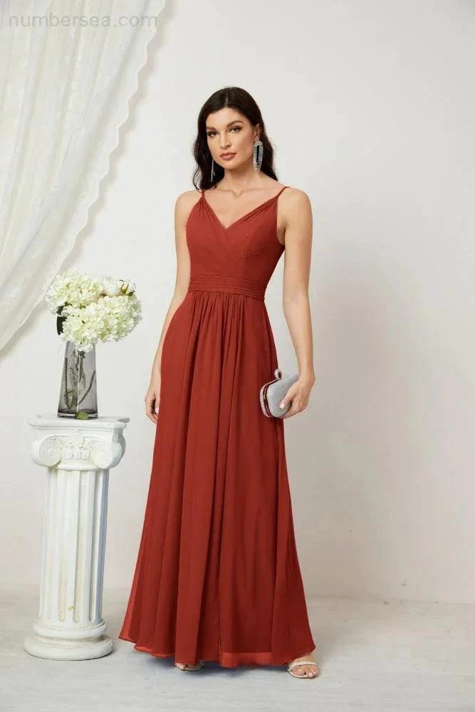 ZapDress Chiffon V-Neck Bridesmaid Dress Spaghetti Strap Long Formal Party Prom Gowns with Slit 28010 (ZD17028)