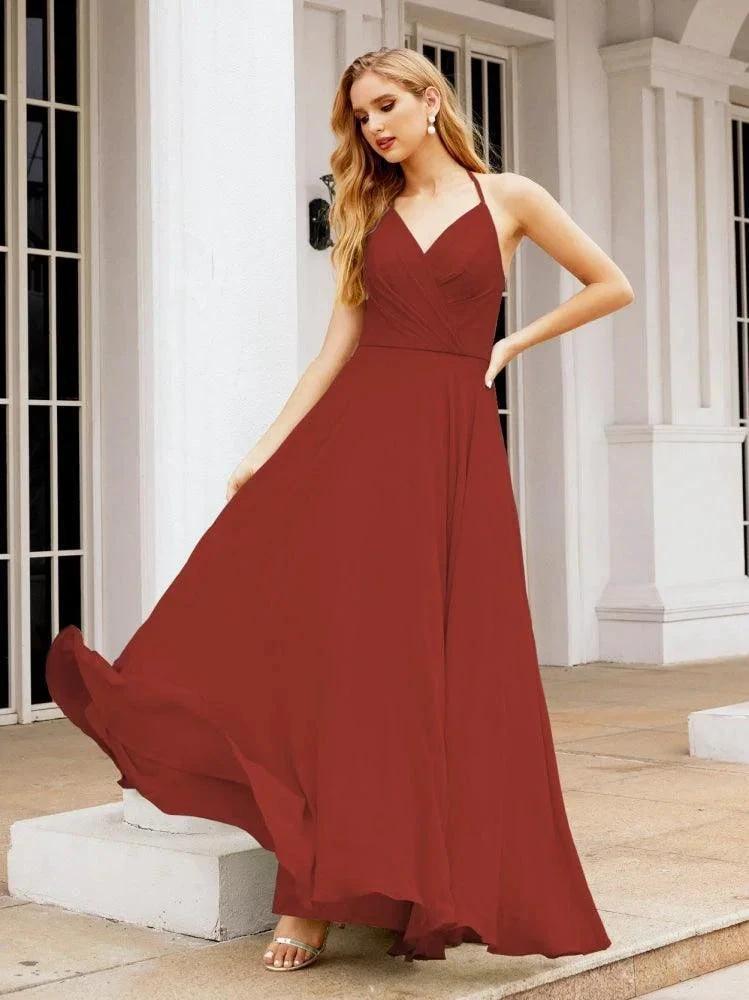 Numbersea Halter Chiffon Bridesmaid Dresses Wedding Appare Sleeveless Formal Prom Dress with Ruffled Back 28035 by numbersea