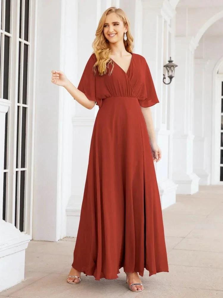 Numbersea V-Neck Bridesmaid Dress Chiffon Long Open Back Formal Dresses for Women Party Evening 28067 by numbersea