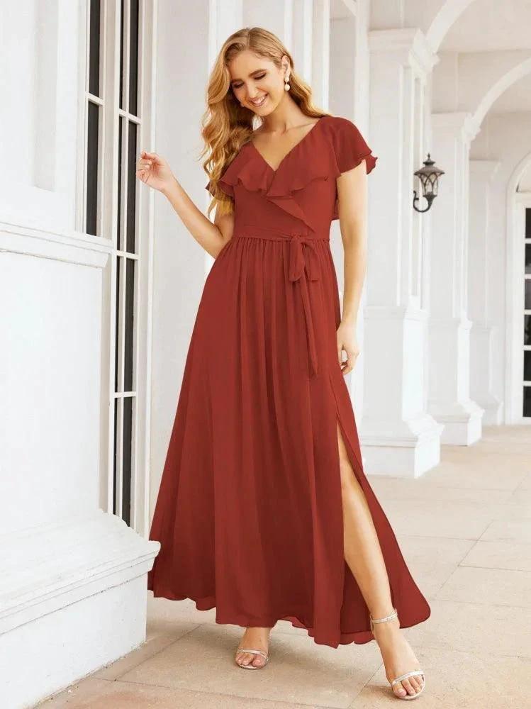 Bridesmaid Dresses with Flutter Sleeves Formal Evening Party Prom Gowns 28044 by numbersea