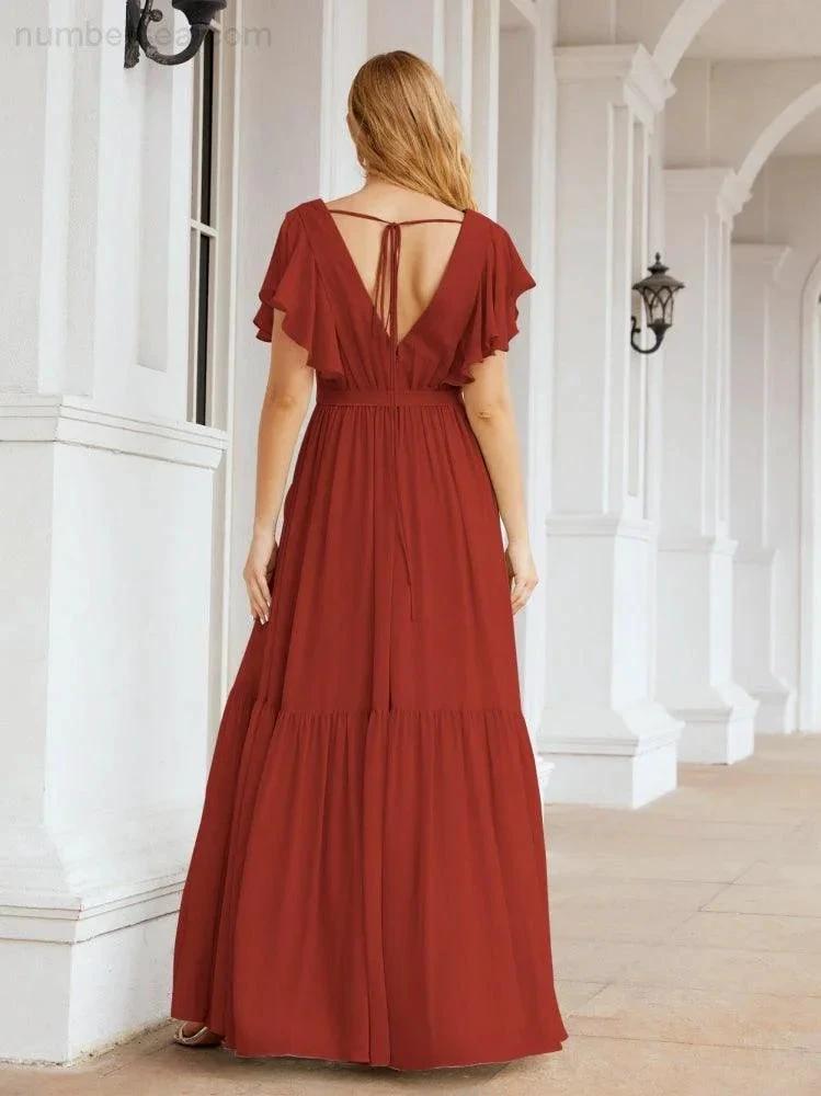 ZapDress Women's Open Back Formal Evening Party Prom Gowns V-Neck Long Chiffon Bridesmaid Dresses with Waist Belt 28038 (ZD17000)