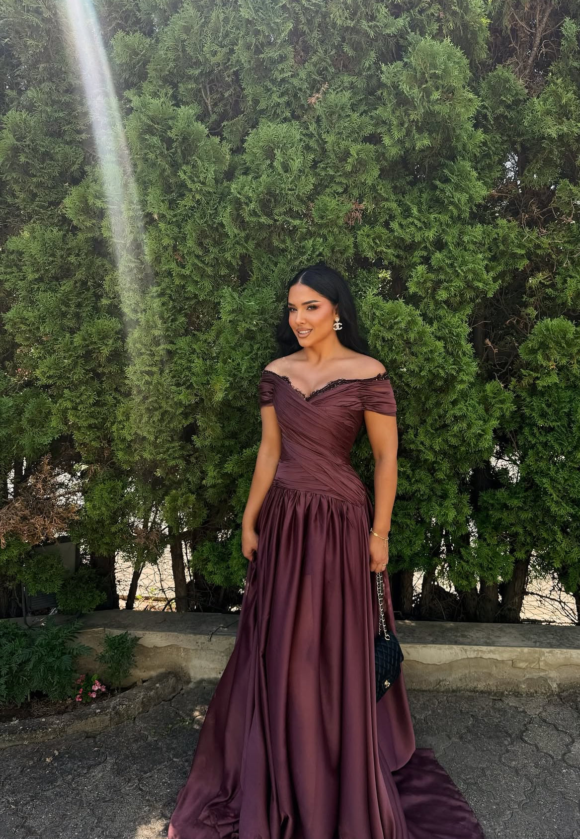 Off-the-Shoulder Burgundy A-Line Prom Dress Formal Evening Dress