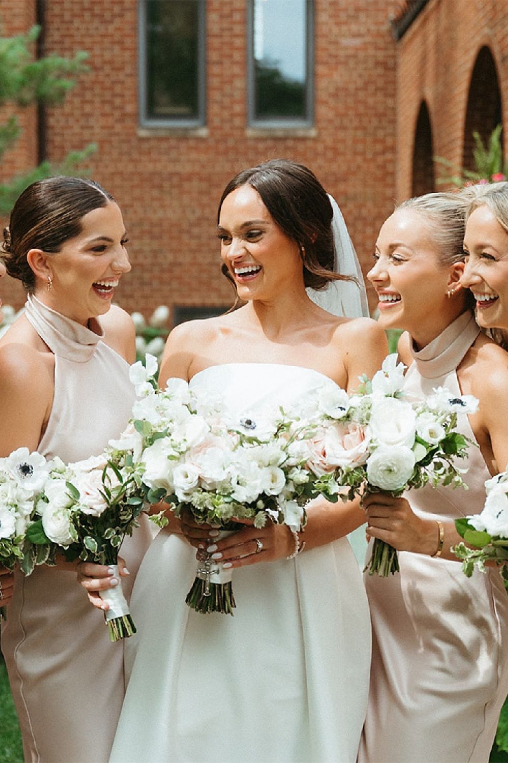 Charming A Line Halter Neck Champagne Tea Length Bridesmaid Dress